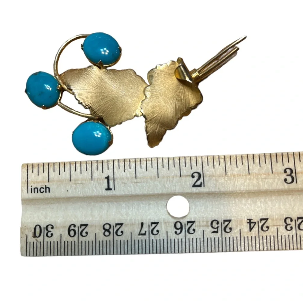 Vintage JJJ 1/20 12K GF Blue Milk Glass Brooch